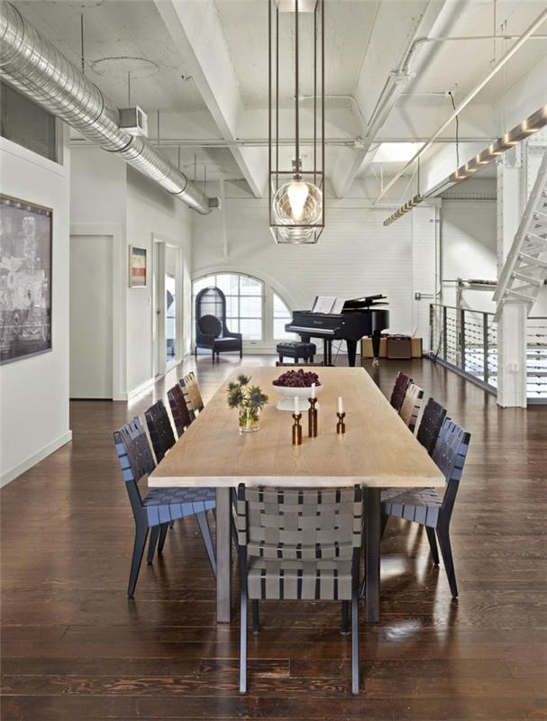 ιδέες επίπλωσης σαλόνι τραπεζαρία επίπλωση σωλήνες βιομηχανική τραπεζαρία πιάνο