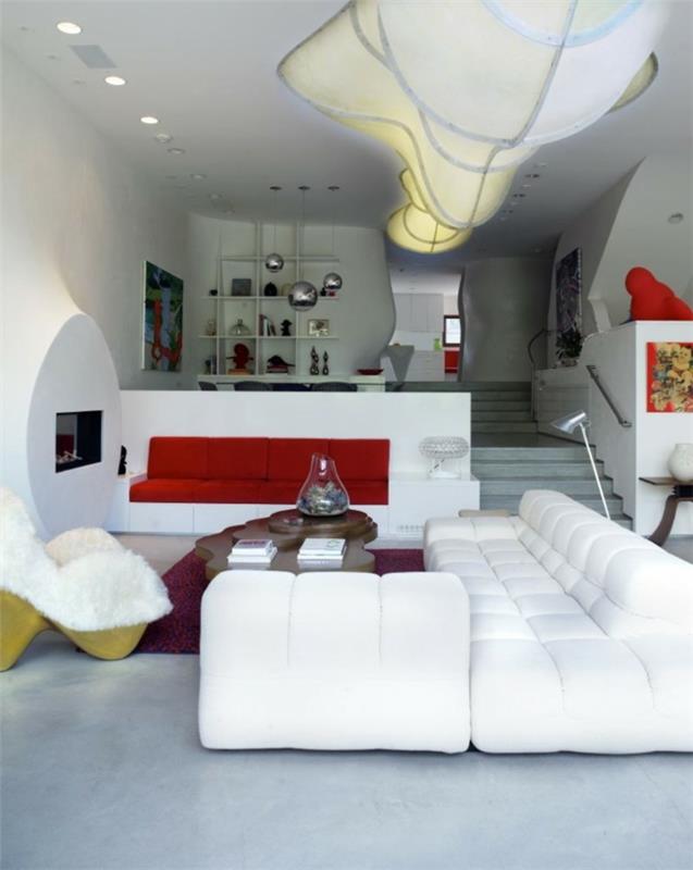εσωτερικές ιδέες σχεδιασμού σαλόνι διακοσμούν λευκά έπιπλα φουτουριστικό