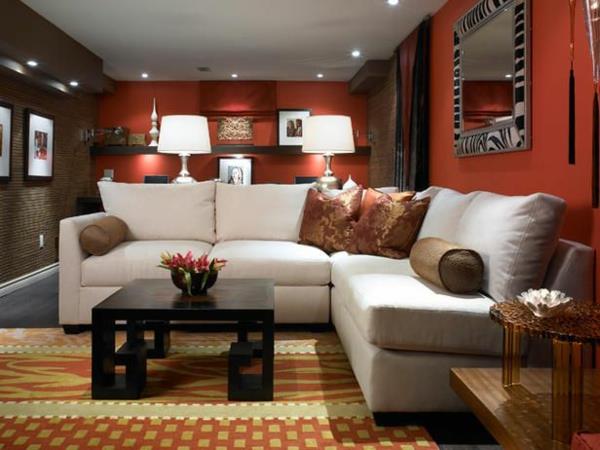 ιδέες επίπλωσης σαλόνι ταπετσαρία σαλόνι κόκκινος καναπές καναπές