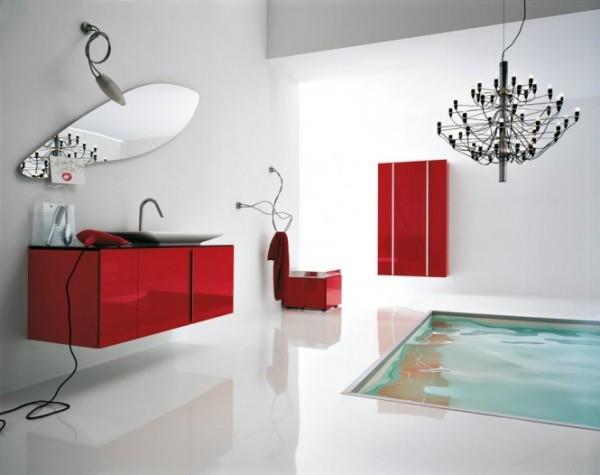 μονόχρωμα έπιπλα σε κόκκινες ιδέες σχεδιασμού μπάνιου