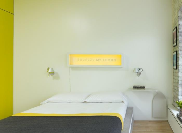 διαμέρισμα ενός δωματίου με ιδέες κρεβατοκάμαρας φώτα τοίχου δίπλα στο κρεβάτι