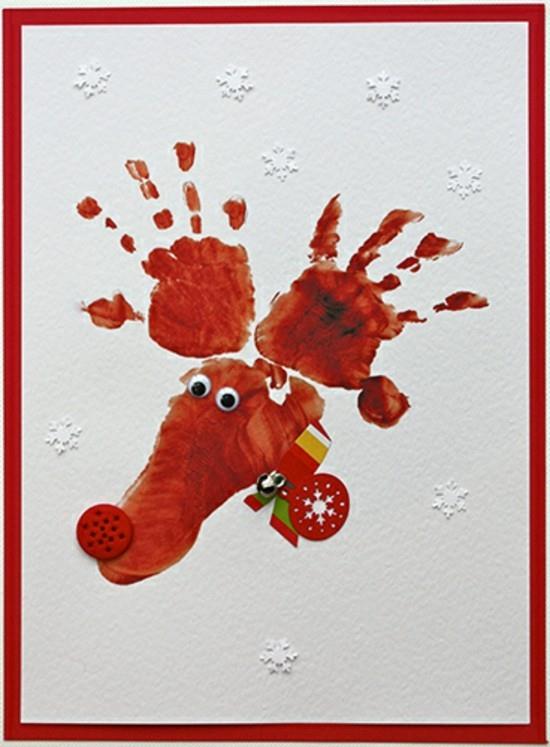 χριστουγεννιάτικες κάρτες elk motif tinker με αποτύπωμα χειρός παιδιών