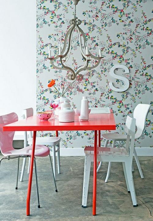 κομψές ιδέες σχεδιασμού τραπεζαρίας γυναικείο κόκκινο τραπέζι