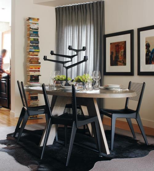 κομψή τραπεζαρία σχεδιάζει ιδέα μαύρο τραπέζι καρέκλα ξύλο