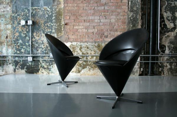 κομψές μαύρες δερμάτινες καρέκλες werner panton