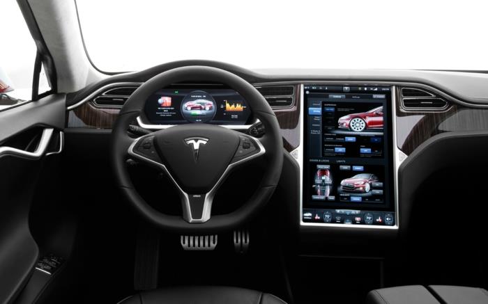 ηλεκτρικό πολυτελές αυτοκίνητο tesla μοντέλο στο εσωτερικό
