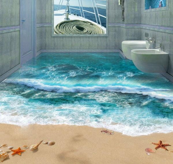 εποξειδική ρητίνη δάπεδο μπάνιου εξωτικά κύματα θάλασσα 3d