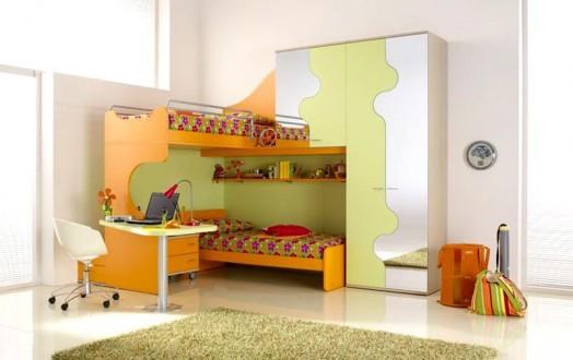 εργονομικό παιδικό δωμάτιο σχεδιάζει πράσινο πορτοκαλί συνδυασμένο γραφείο