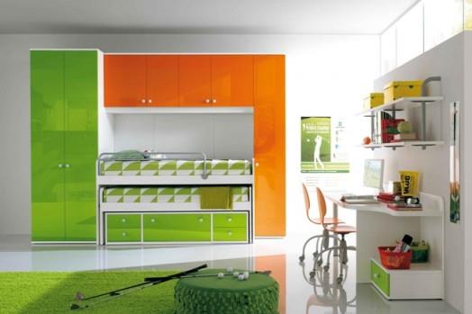 εργονομικό παιδικό δωμάτιο σχεδιάζει μοντέρνες φωτεινές πράσινες πορτοκαλί αποχρώσεις