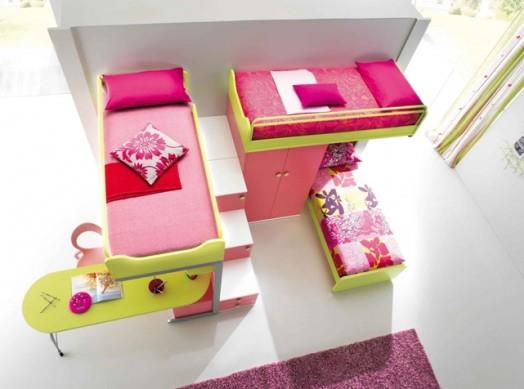 εργονομικό παιδικό δωμάτιο με μοντέρνα ροζ ροζ χρώματα κλινοσκεπάσματα