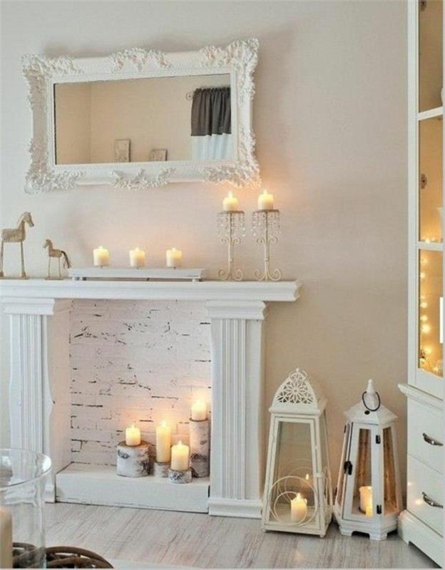 τραπεζαρία shabby chic έπιπλα σαλόνι τζάκι μιμηθείτε κεριά deco