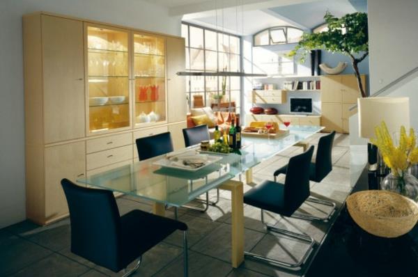 τραπεζαρία-σχέδιο-γυάλινο-τραπέζι-ξύλινος μπουφές