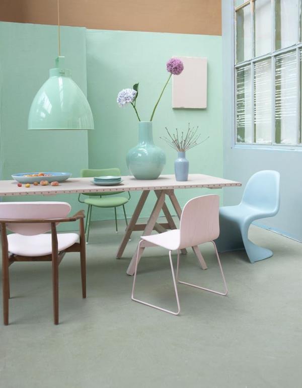 τραπέζι τραπεζαρίας με καρέκλες σχεδιαστές καρέκλες καρέκλα panton ανοιχτό μπλε