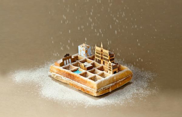 πρωτεύουσα της Ευρώπης παγκόσμιο έργο τέχνης με φαγητό και ποτό Βρυξέλλες