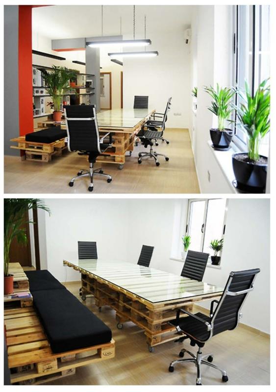 ευρώ παλέτες ξύλινες παλέτες έπιπλα ιδέες χειροτεχνίας DIY δροσερό μοντέρνο τραπέζι καρέκλες γραφείο