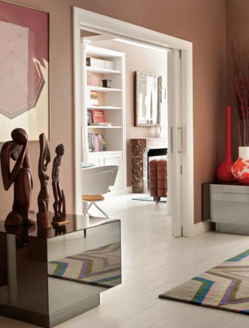 απίστευτες ιδέες διακόσμησης χρώματος σολομού πρωτότυπο σαλόνι διάδρομο