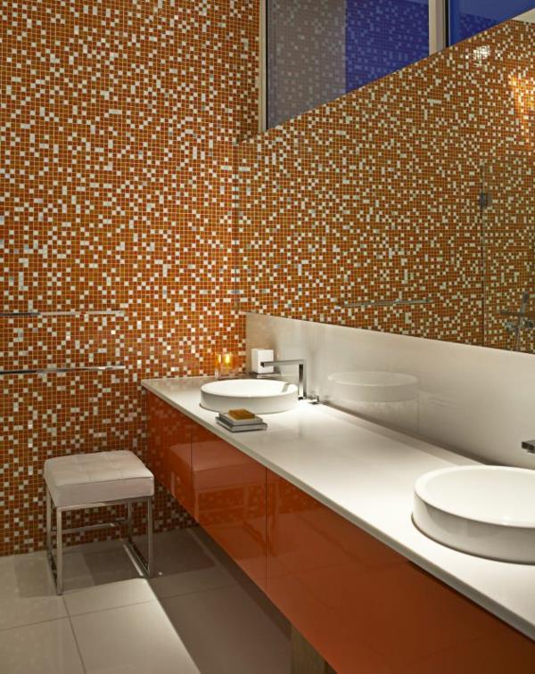 εξωτικό ιδιωτικό ξενοδοχείο Ινδονησία σχεδιασμό ψηφιδωτά πλακάκια μπάνιο πορτοκαλί