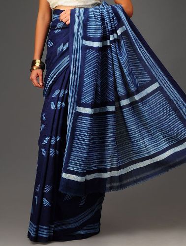 Indigo rankų darbo medvilnė Saree