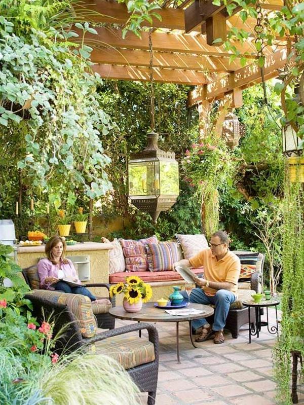 εξωτερική σχεδίαση κήπου πέργκολα ιδέες άνετο καθιστικό