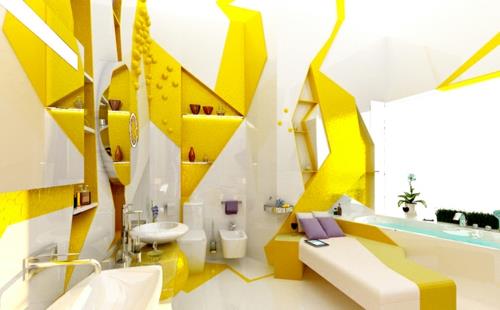 εξωφρενική ιδέα σχεδιασμού μπάνιου πολύχρωμο κίτρινο γκρι