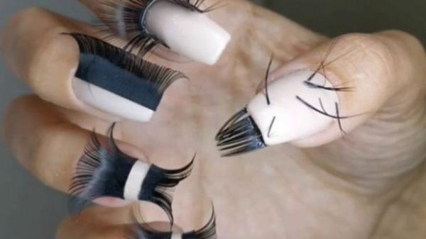 ψεύτικες βλεφαρίδες μανικιούρ τρελές ιδέες σχεδιασμού νυχιών