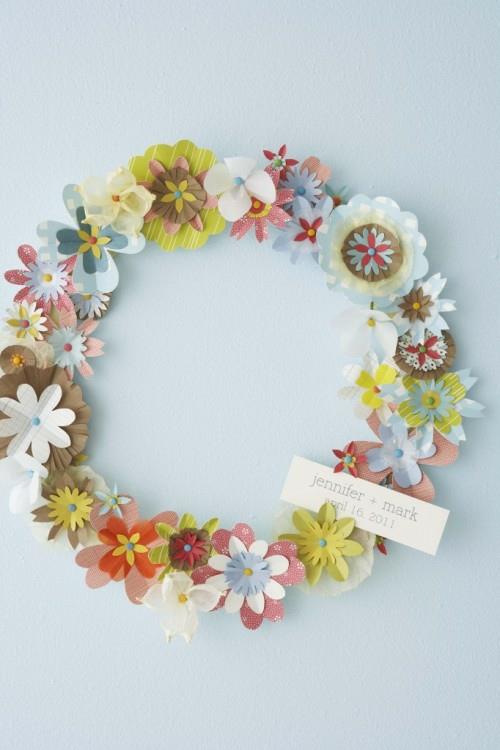 φανταστική ιδέα από αυτοσχέδιο ανοιξιάτικο στεφάνι για χαρτί Πασχαλινά λουλούδια