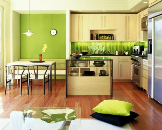 χρώματα για τοίχους κουζίνας ιδέες πράσινο πλακάκι καθρέφτη βαφή τοίχου φρέσκο