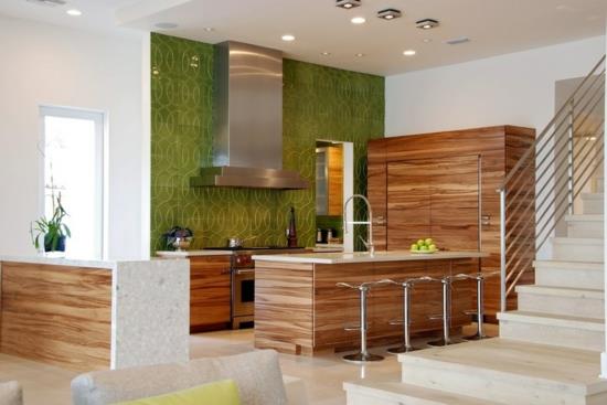 χρώματα για τοίχους κουζίνας ιδέες πράσινος καθρέφτης με πλακάκια