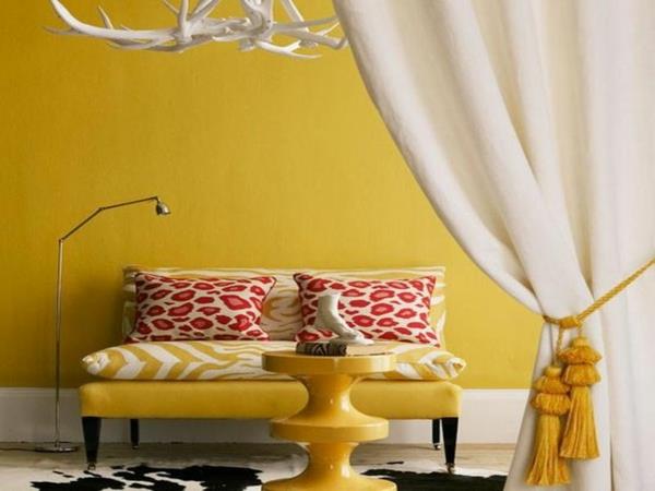 χρώμα σχεδίασης κουρτίνες ιδέες κουρτινοθήκη καναπές τραπεζάκι σαλονιού βαφή κίτρινο