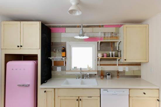 χρώμα σχεδιασμός ιδέες σχεδιασμός κουζίνας τοίχο χρώμα ψυγείο ροζ