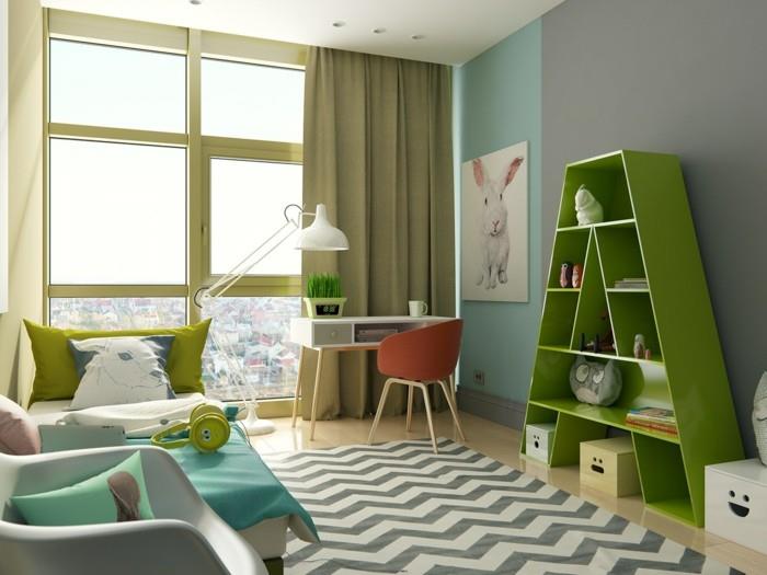 χρωματικό σχέδιο παιδικό δωμάτιο ηρεμιστικά χρώματα πράσινοι τόνοι ζιγκ ζαγκ μοτίβα