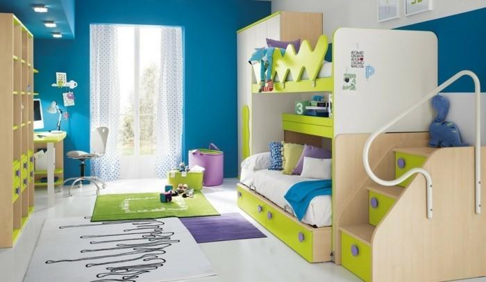 χρωματικό σχέδιο παιδικό δωμάτιο πράσινο μπλε σοφίτα χαλιά κρεβατιού