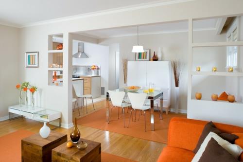έγχρωμο σχέδιο με όμορφα σχέδια πολύχρωμη λευκή πορτοκαλί κουζίνα τραπεζαρίας
