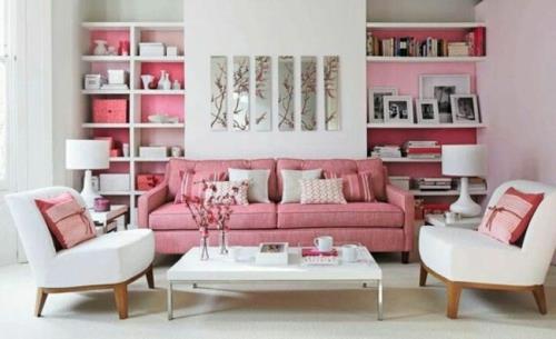 συνδυασμός χρωμάτων ροζ αποχρώσεις ρετρό σχέδιο ιδέες διακόσμησης σαλονιού