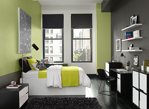 χρώμα σχεδιασμός κρεβατοκάμαρα ιδέες χρώματος τοίχου χρώμα ελιάς πράσινο σεντόνι πράσινο κίτρινο