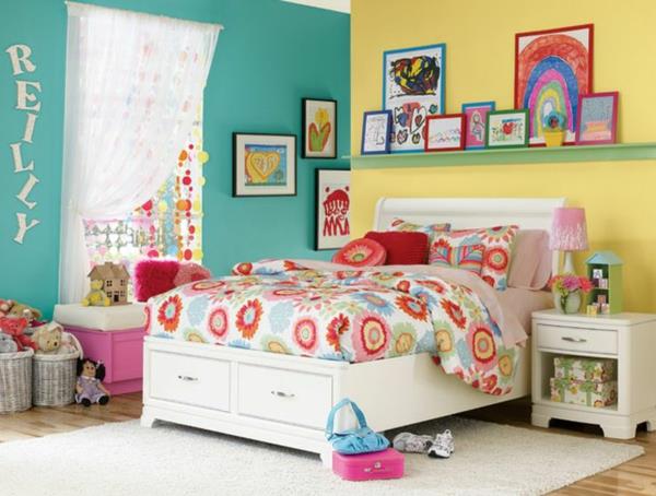 χρώμα σχεδιασμός κρεβατοκάμαρα παιδικό δωμάτιο ιδέες χρώματος κίτρινο τυρκουάζ μπλε χρώμα τοίχου