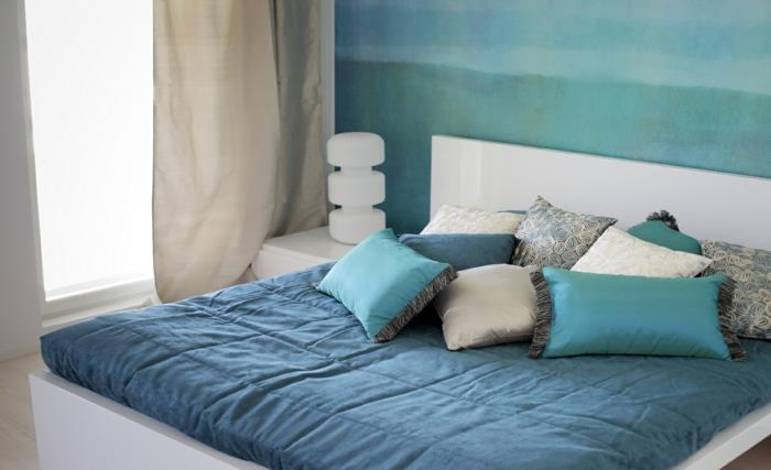 χρώμα σχεδιασμός κρεβατοκάμαρα διακόσμηση τοίχου τοίχου χρώμα μπλε θαλάσσιος