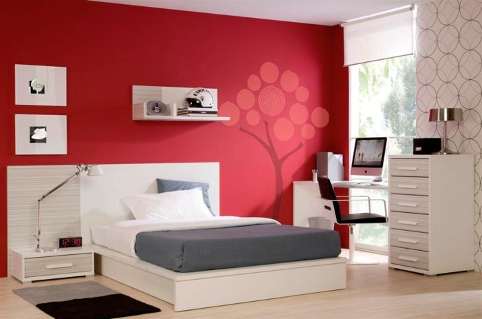 έγχρωμη σχεδίαση κρεβατοκάμαρας διακόσμηση τοίχου μπογιά κόκκινο σχέδιο τοίχου αυτοκόλλητο τοίχου