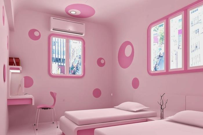 έγχρωμος σχεδιασμός κρεβατοκάμαρας τοίχος χρώμα ροζ ροζ διακόσμηση τοίχου σχεδιασμός