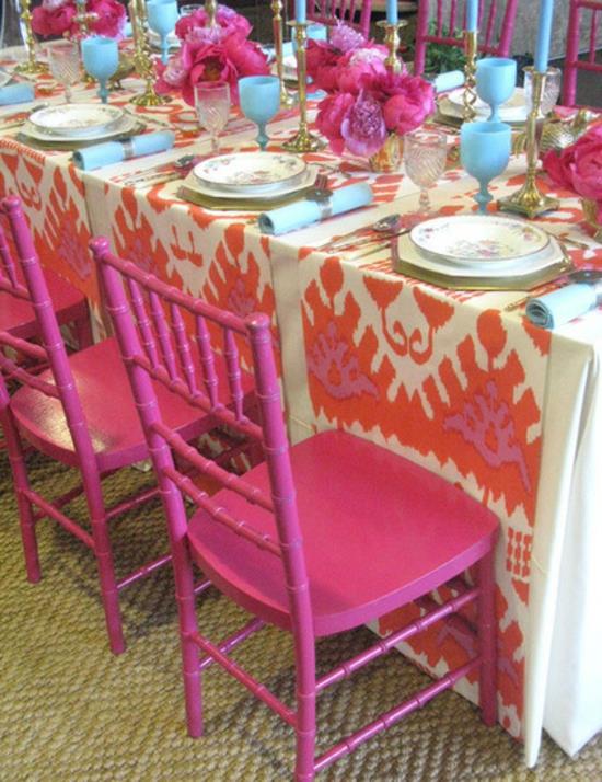 χρωματική σχεδίαση και πολύχρωμες ιδέες διαβίωσης ροζ ροζ διακοσμήσεις τραπεζιού τραπεζαρία καρέκλες τραπεζαρίας
