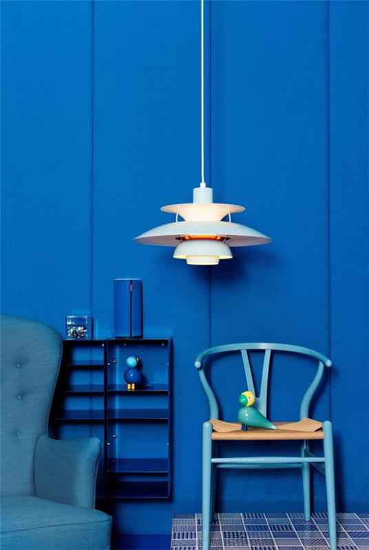 χρώμα σχεδίασης διαμέρισμα μπλε μεγάλο κρεμαστό φως
