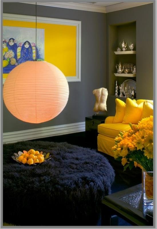έγχρωμη σχεδίαση σαλόνι καναπές κίτρινο σχέδιο τοίχου βαφή τοίχου