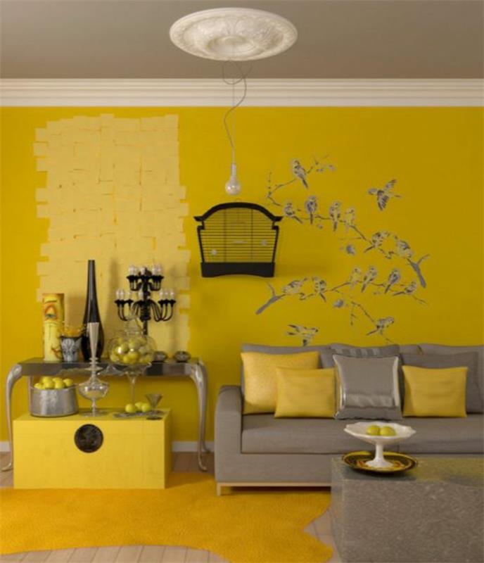 έγχρωμη σχεδίαση σαλόνι σχεδιασμός τοίχου σχεδιασμός τοίχου κίτρινα στάδια