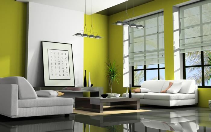 έγχρωμη σχεδίαση σαλόνι σχεδιασμός τοίχου σχεδιασμός τοίχου πράσινο λευκό