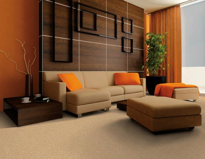 έγχρωμη σχεδίαση σαλόνι σχεδιασμός τοίχου σχεδιασμός τοίχου πορτοκαλί καφέ