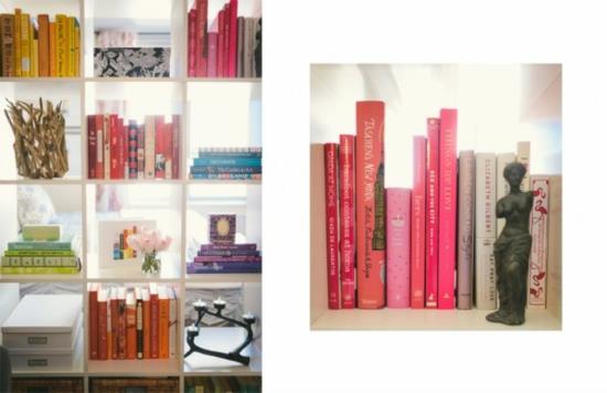 ιδέες χρώματος ράφι λευκά βιβλία εξώφυλλο σε ροζ ροζ