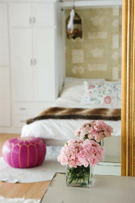 ιδέες χρώματος ρομαντικό υπνοδωμάτιο σκαμπό ροζ ροζ χρώμα τόνους