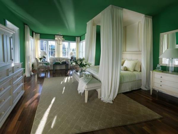 ιδέες χρώματος υπνοδωμάτιο διακόσμηση οροφής πράσινου τοίχου