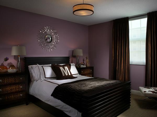 ιδέες χρώματος υπνοδωμάτιο επίπλωση μοβ τοίχους κρεβάτι