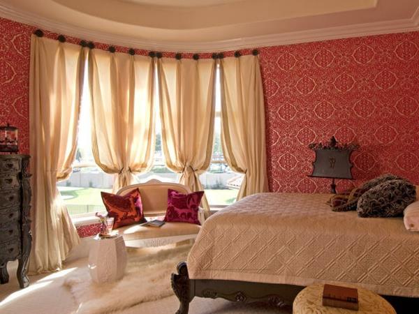 ιδέες χρώματος υπνοδωμάτιο επίπλωση κόκκινο ταπετσαρία κρεβάτι